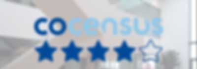 logo cocensus met vijf sterren waarvan vier ingekleurd